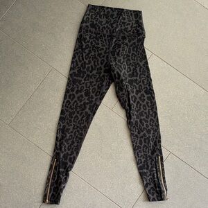 LNA Black Leopard Print Leggings with Zipper Detail